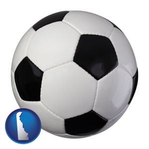 a soccer ball - with Delaware icon