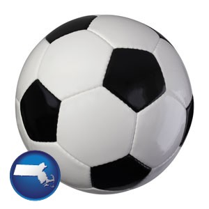 a soccer ball - with Massachusetts icon